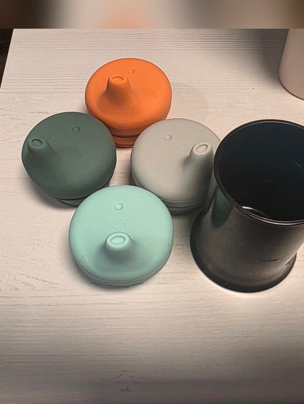 Assorted Silicone Sippy Cup Lids - Mint, Sage, Gray, Orange
